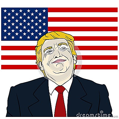 Donald Trump President of United States of America with Flag Background, Flat Design, Vector, Illustration Vector Illustration