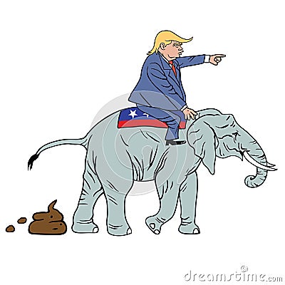 Donald Trump Riding Republican Elephant Caricature Vector Illustration