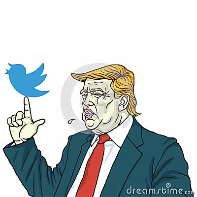 Donald Trump and Social Media Communication. Vector Cartoon. June 10, 2017 Vector Illustration