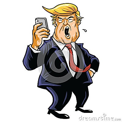 Donald Trump and Social Media. Using Mobile Phone Vector Illustration