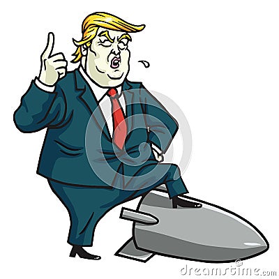 Donald Trump Standing on Nuclear Missile. Cartoon Vector Illustration. July 12, 2017 Vector Illustration