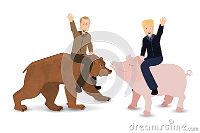 Donald Trump and Vladimir Putin are riding a pig Editorial Stock Photo