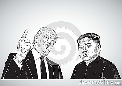 Donald Trump Vs Kim Jong-un. Vector Portrait Drawing Illustration. October 31, 2017 Vector Illustration