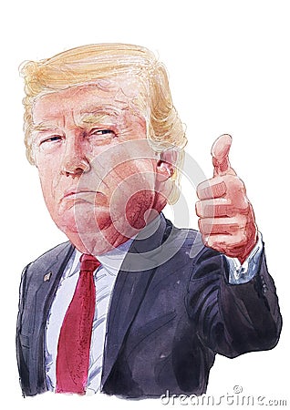 Donald Trump watercolor illustration portrait Editorial Stock Photo