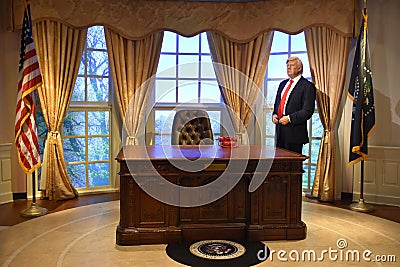 Donald Trump wax statue at Madame Tussauds Wax Museum at ICON Park in Orlando, Florida Editorial Stock Photo