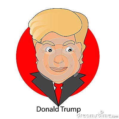 Donald Trump on a white background. illustration. head icon red tie and black jacket Cartoon Illustration