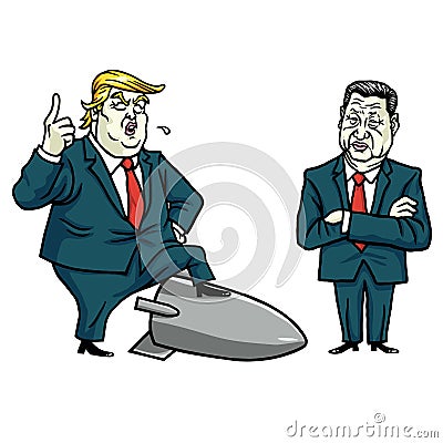 Donald Trump and Xi Jinping. Cartoon Vector Illustration. July 29, 2017 Vector Illustration