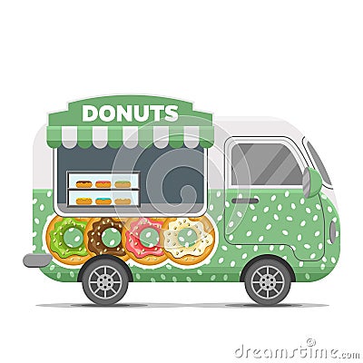 Donat street food vector caravan trailer Vector Illustration