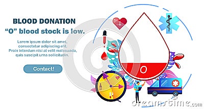 Blood donation design. Creative donor poster and cute character. Blood o group . Vector Illustration