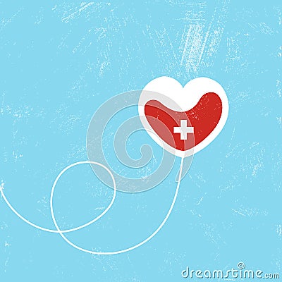Donate blood bag on blue background. Vector Illustration