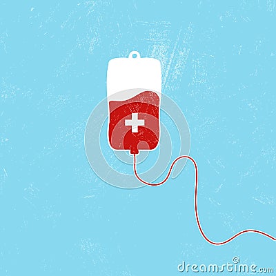 Donate blood bag on blue background. Vector Illustration