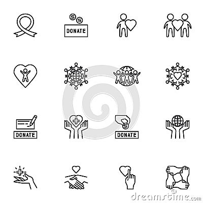 Donate, charity line icons set Vector Illustration