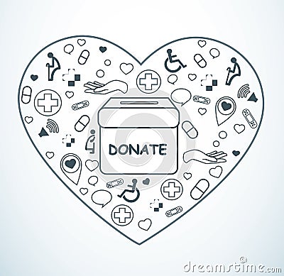 Donate , charity for medical and health on heart shape vector Vector Illustration