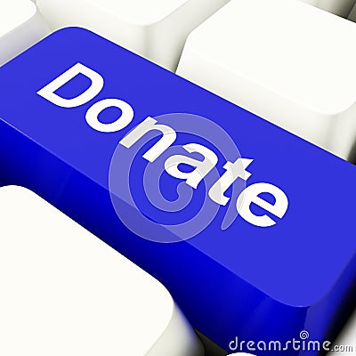 Donate Computer Key In Blue Showing Charity And Fundraising Stock Photo