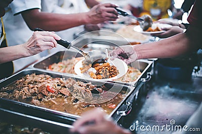Donate food to the poor : Poverty concept Stock Photo