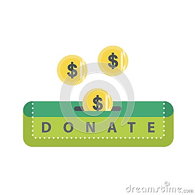 Donate green button with coins Vector Illustration