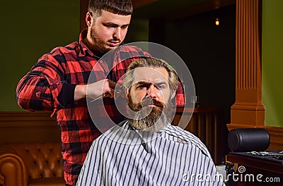 Donate hair. Donation and charity concept. Guy with dyed blond hair. Cut hair. Barber hairstyle barbershop. Hipster Stock Photo