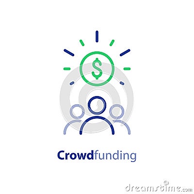 Donate money, crowdfunding line icon, investment and consolidation concept Vector Illustration