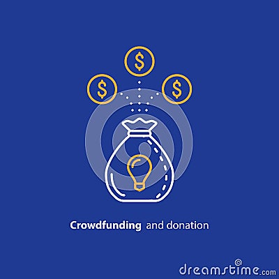 Donate money, crowdfunding line icon, investment and consolidation concept Vector Illustration