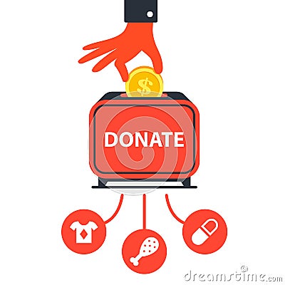 Donate money to charitable funds to help people. Vector Illustration