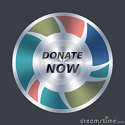 Donate now web button. Vector round metallic and color icon. Button add to cart Vector Illustration