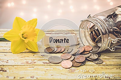 Donate savings money jar savings motivational concept Stock Photo