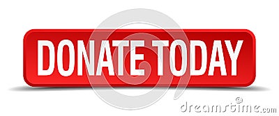 Donate today red 3d square button Vector Illustration