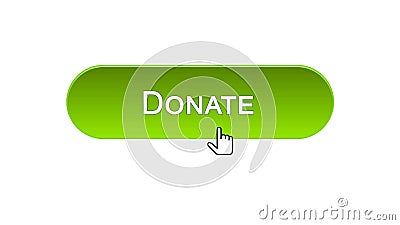 Donate web interface button clicked with mouse cursor, green color, support Stock Photo