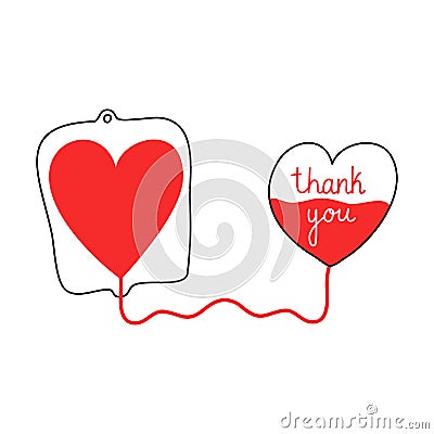 Donating blood through special bag and lettering thank you Vector Illustration
