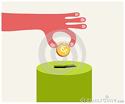 Donating golden coin Stock Photo