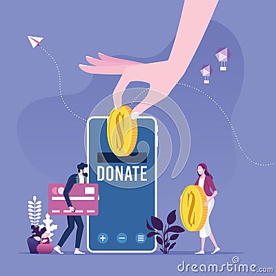 Donating money by online payments. Charity fundraising concept Vector Illustration