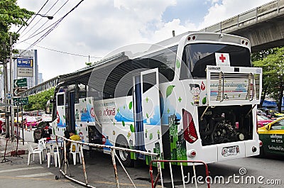 Donation blood bus wait for people come to donating their blood Editorial Stock Photo