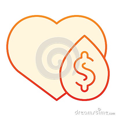 Donation blood flat icon. Heart and blood drop orange icons in trendy flat style. Healthcare gradient style design Vector Illustration