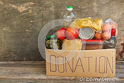 Donation box with food. Stock Photo