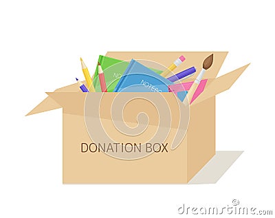 Donation box for school stuff Vector Illustration