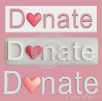 Donation button with a heart, donation concept. For use on websites Cartoon Illustration