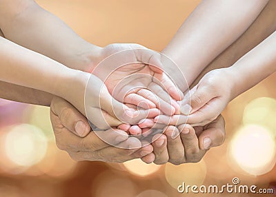 Donation charity concept with family, parent - children, empty hands praying together with clipping path Stock Photo