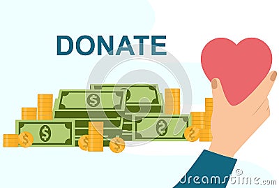 Donation and charity concept. Money and love donation Vector Illustration