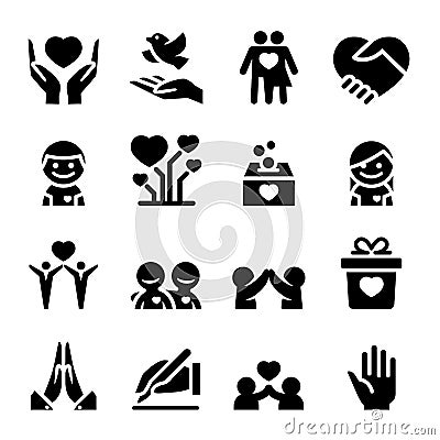 Donation & Charity icons set Cartoon Illustration