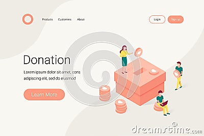 Donation and charity isometric concept. Vector Illustration