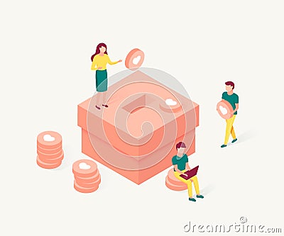 Donation and charity isometric concept. Vector Illustration