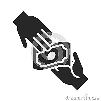 Donation charity volunteer help social hand giving money silhouette style icon Vector Illustration