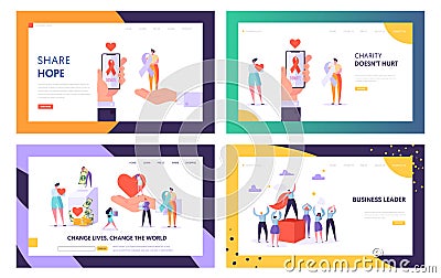 Donation, Charity, Volunteers Work and Leadership Website Landing Page Templates Set, Change World, Donate Healthy Transplantable Vector Illustration
