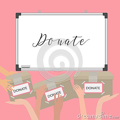 Donation fundraiser hands holding box charity giving support others Vector Illustration
