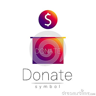 Donation sign icon. Donate money box. Charity or endowment symbol. Human helping. on white background. Vector.Violet Vector Illustration