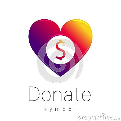 Donation sign icon. Donate money heart. Charity or endowment symbol. Human helping. on white background. Vector.Violet Vector Illustration