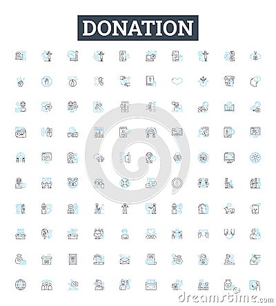 Donation vector line icons set. Gift, Offering, Grant, Contribution, Endowment, Aid, Subsidy illustration outline Vector Illustration