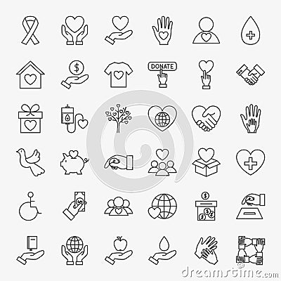 Donation Volunteer Line Icons Set Vector Illustration