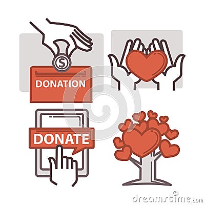 Donation and volunteer work icons Vector Illustration