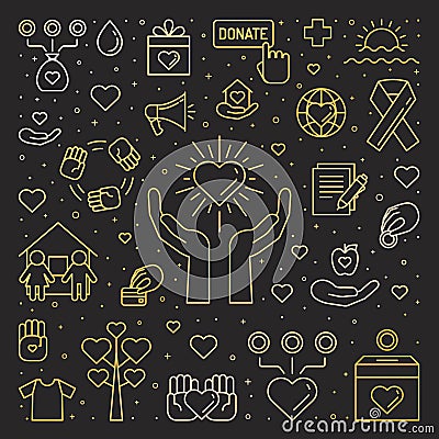 Donations and charity gold square illustration. Vector Illustration